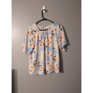 Loft Outlet Petite Keyhole Back floral Short Sleeve Blouse Size SP